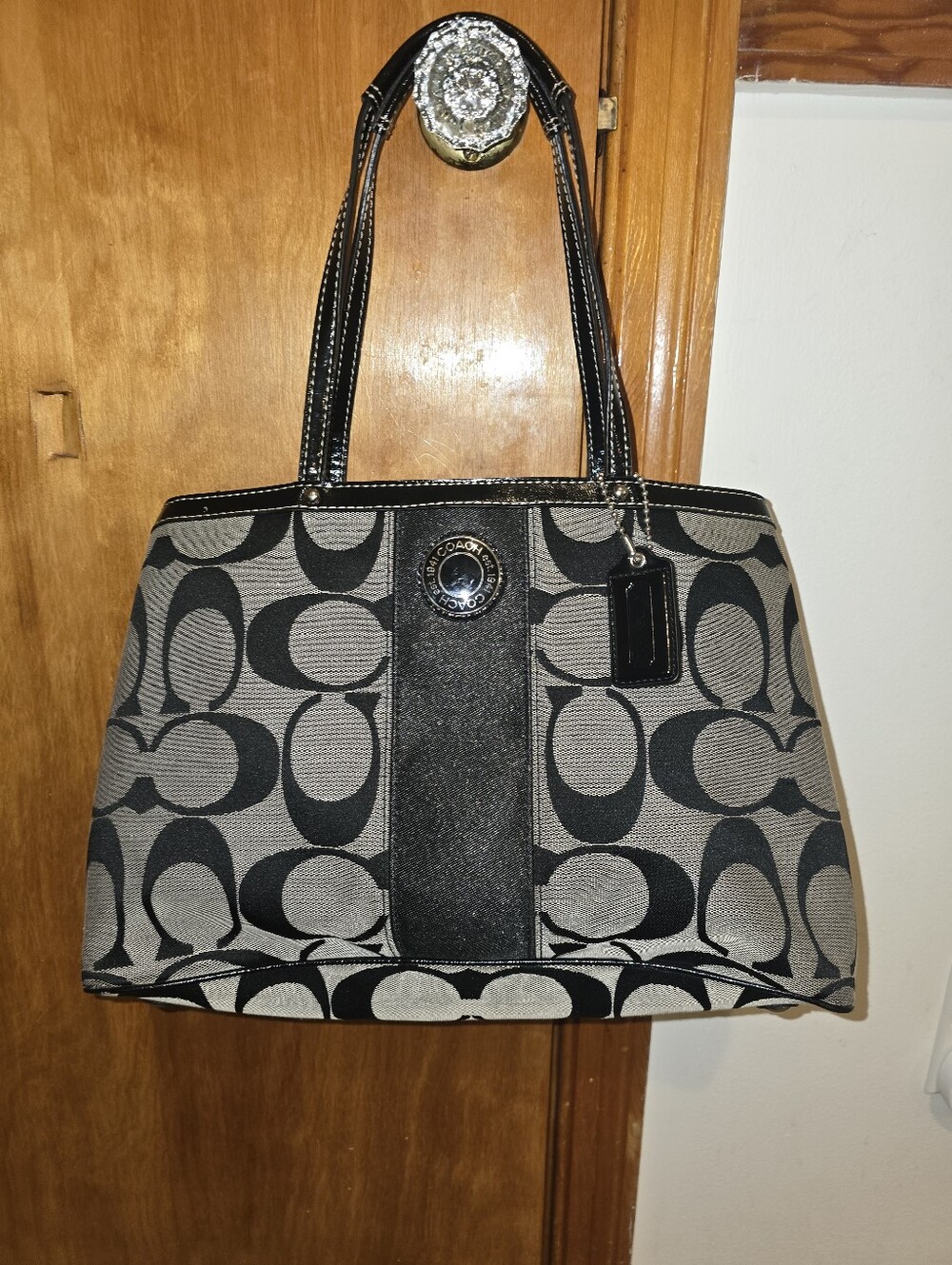 Coach Gray and Black Signature Jacquard Tote